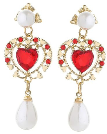 VERDANVERSE Boucles D’oreilles Cœur Rouge Vintage Perle 925 Argenté Femme Soirée Présent Élégant
