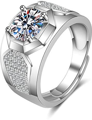 Ayoiow Ring Herren Weissgold, Siegelring 4 Krappen Labordiamant Ring Weissgold 585, 14K Weißgold Ringe