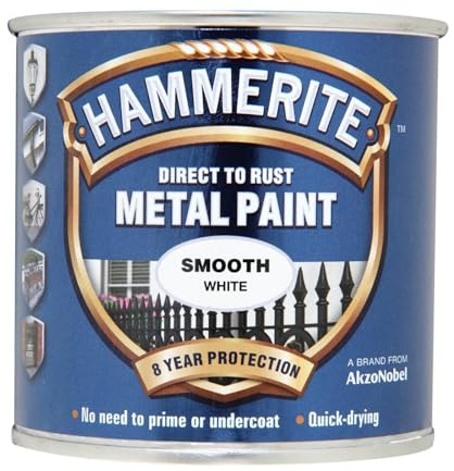 Hammerite Metal Paint Smooth White, DIY Enthusiasts, Quick Drying Time, Easy-To-Apply, Rust Protection, Long-Lasting, Perfect For Gates, Railings, Indoor And Outdoor Use, 250ml