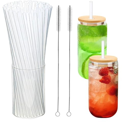 Dakoufish 100 Pack Reusable White Straws with 2 Cleaning Brush,8 Inch Long, 6mm Wide Replacment Straws for Cocktails, Milk, Juice, Tea,Soda,Coffee,Dishwasher Safe