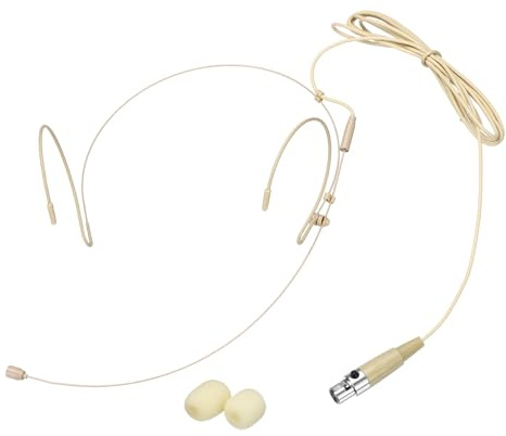 sourcing map Ear Hook Headset Microphone, Double Over Ear Set Hanging Omnidirectional Wired Audio Condenser Microphone Headset with Mini XLR 3 Pin TA3F Plug 3.9ft Cable, Beige