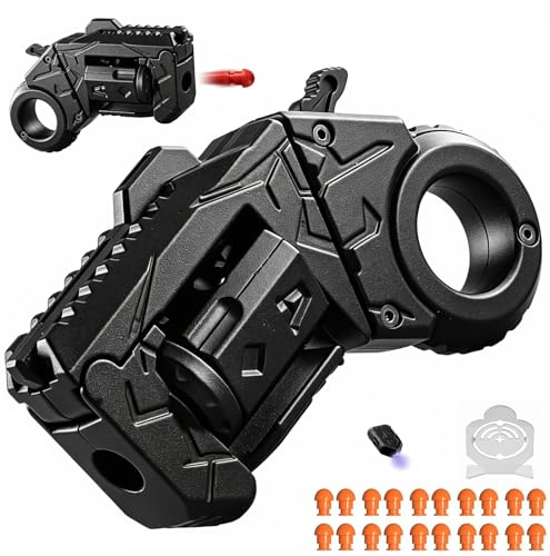 Pistola giocattolo EDC in metallo, con punta delle dita, doppia trasformazione, dispositivo portatile per adulti, anti stress, giocattolo con 20 bullet morbide, può iniziare, 4,33 in (black)