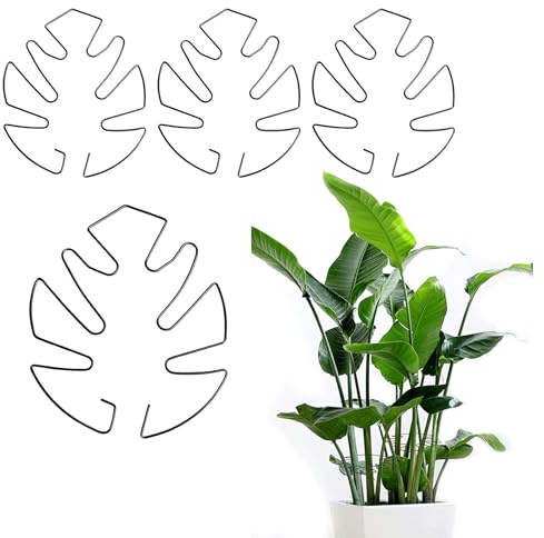 Alfven - 4 supporti per piante con foglie Monstera, supporto per stelo per | Supporto per piante, supporto decorativo per piante da interni, giardini esterni (nero)