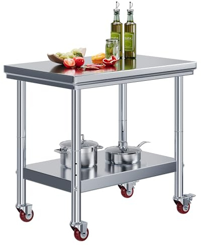 Jocisland 24 x 36 Stainless Steel Table for Prep & Work with Wheels, Adjustable Under Shelf & Safe Design for Restaurant, Home and Outdoor