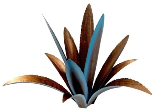 QOXEZY Estatua de jardín de agave de hierro, para decoración artística duradera de patio al aire libre, escultura de metal resistente al óxido para patio, patio y césped, 56 x 48,5 cm (azul con poste