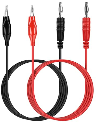 AXFEE 2 Pezzi Set di Puntali Multimetro, per Multimetro Test Elettrici | con Pinze a Coccodrillo Spina, 4 mm connettore a banana lessibile - Nero + Rosso