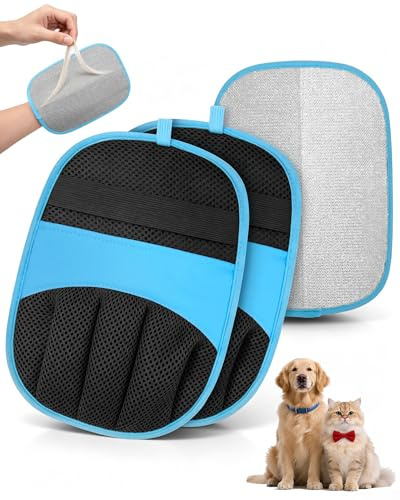 Lot de 2 Gant Anti Poils Animaux, Solution pour Chats et Chiens (Bleu)