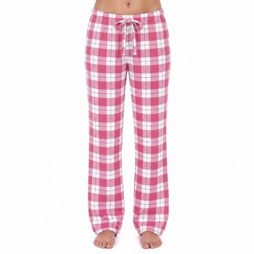 Just Love Women's 100% Cotton Plaid Pajama Pants, Jersey Knit Sleep and Lounge PJ Bottoms, Pink, X-Small