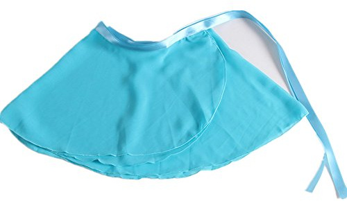 Girls Ballerina Sheer Wrap Ballet Tutu Dress Child Dance Skate Over Scarf Dancewear with Tie Waist Chiffon Dance Skirts, Lt Blue, Free Child