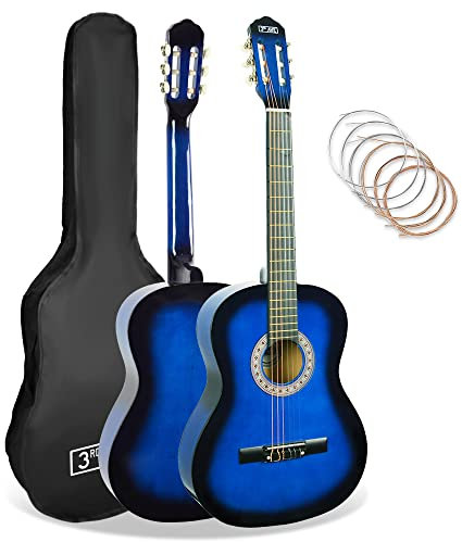 3rd Avenue 4/4-Klassikgitarre Mit Spanischen Nylonsaiten In Voller Größe, Einsteigerpaket – Blau