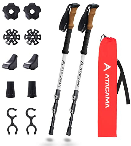 ATACAMA Trekkingstöcke Wanderstöcke Teleskop Carbon - Nordic Walking Stöcke für Damen Herren - verstellbar leicht Korkgriff - Nordic Gummipuffer