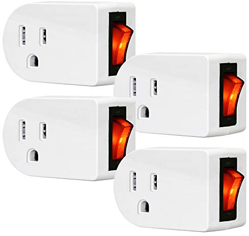 Grounded Outlet Adapter, ANKO ETL Listed Wall Tap Adapter with Red Indicator On/Off Power Switch (4 Pack)