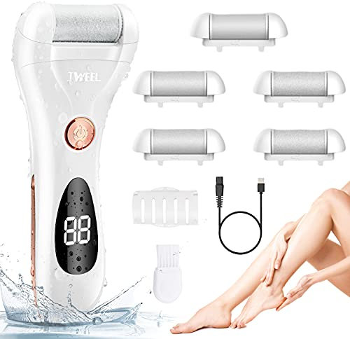 Electric Foot File Pedicure Remover feet Hard Skin Shaver Rechargeable Waterproof Tools Foot Scrubber Pedicure kit for Cracked Heels and Dead Skin with 5 Replacement Head