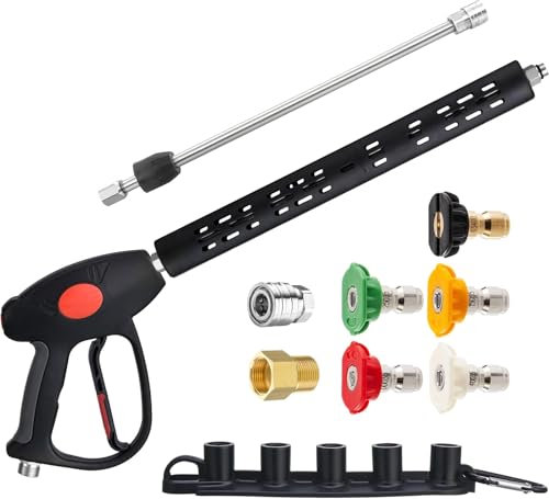 M MINGLE Replacement Pressure Washer Gun with Extension Wand, M22 15mm or M22 14mm Fitting, 5 Nozzle Tips, 40 Inch, 4000 PSI