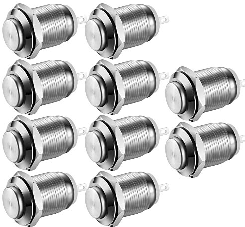 Gebildet 10 Pcs 12mm Waterproof Push Button Momentary Stainless Steel Push Button On Off 2A 12V/24V/125V/250V AC (High Head)