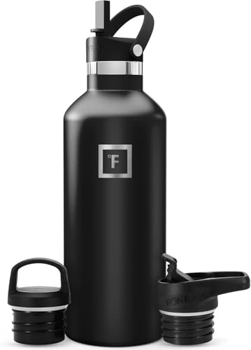IRON °FLASK Edelstahl Trinkflasche mit 3 Deckel - Auslaufsicher Thermosflasche - Metall Wasserflasche Doppelwandig Isoliert BPA-freie fur Sport Schule Fitness Camping