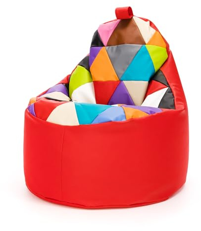 Ecopuf Yoko – Sitzsack Patchwork Design | Sitzsack aus Kunstleder für den Innen- und Außenbereich | Sitzsack Sessel mit Griff | Relax Sessel 70 x 75 cm