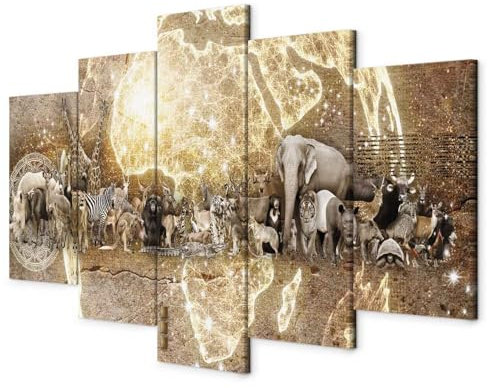 B&D XXL - Wandbilder XXL Tiere 225x112cm 5 tlg - Wand Deko Leinwand Bilder Groß Wanddeko Wohnzimmer Schlafzimmer Kunstdrucke - Afrika Weltkarte Abstrakt Betonoptik g-C-0312-b-m