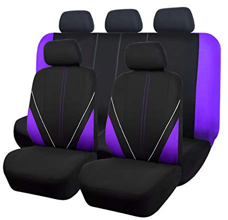 Flying Banner Juego Completo de Fundas universales de Malla Transpirable para Asiento de Coche, Protector Compatible con airbag (Negro y Morado)