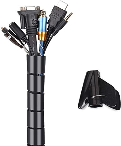 MOSOTECH 2m Kabelschlauch Schwarz, Flexible Kabelkanal Cord Organizer Kabelhülle Schutz-System, Universal Kabelmanagement fürTV, Computer, 2m - ∅28mm