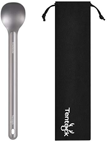 Tentock Titanium Spoon and Fork with Long Handle Compact Lightweight Outdoor Multifunctional Spork Healthy Camping Cutlery Utensils (Spoon)