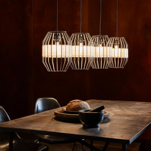 Lightbox 4er Hängelampe im Eastern Style - Pendelleuchte mit Stoff-Metall | 4er Hängelampe im Eastern Style - Pendelleuchte mit Stoff-Metall Schirm 4 E27 Fassungen und 23 cm Durchmesser - Hängeleuchte