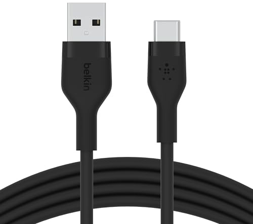 Belkin BoostCharge Flex câble USB-C vers USB-A en silicone, certifié USB-IF, câble USB C pour iPhone 16, iPhone 15, Samsung Galaxy S24, S23, S22, iPad, MacBook, Note, Google Pixel, etc, 2 m, noir