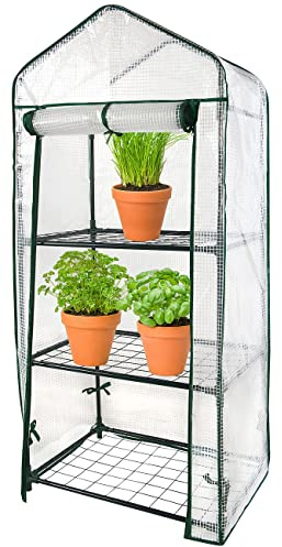 Royal Gardineer Tomaten-Gewächshaus: Folien-Gewächshaus, 3 Etagen, aufrollbare Tür, 59 x 126 x 39 cm, weiß (Tomaten Folie, Pflanzenregale, Regal)