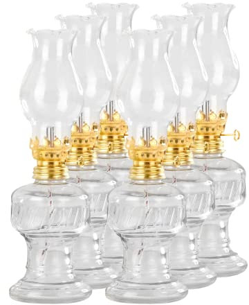 6x Öllampe aus Glas mit goldener Drehfassung 21 cm | Petroleumlampe mit Baumwolldocht | Perfekt für die Ideale Hochzeit | Oil lamps perfect for the Wedding day