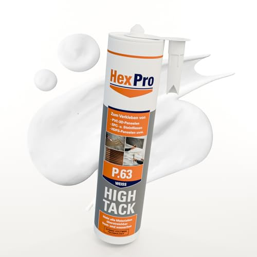 HexPro Polymer Montagekleber extra stark (9 Kartuschen P63 Weiß) Profi Kraftklebstoff Innen Außen - überstreichbar wasserfest UV-beständig elastisch ffür helle Akustikpaneele Filz