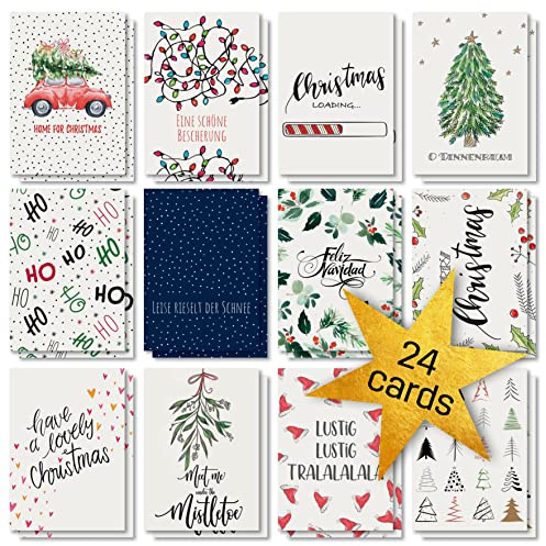 Sigel Weihnachts Postkarten Colourful Christmas A6 24 Karten | DS701, 12 unterschiedliche Motive für Weihnachtsgrüße und Festtage
