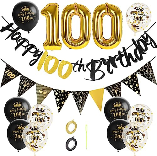 GoldRock Luftballon 100. Geburtstag Deko, 100 Geburtstag Deko Schwarz Gold