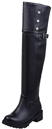 Lroey Reoly Bottes Au-Dessus Du Genou À Talon Bloc Femme, Bottes D'Équitation Décontractée Zip Bottes Longue Talons Moyen Bout Rond Bottines Plates 341 Noir/Dl Taille 52 EU