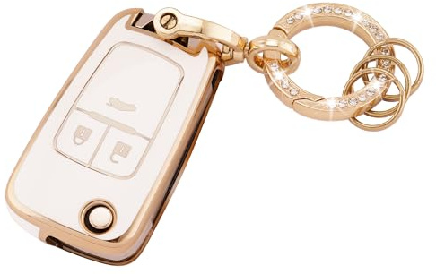 Autoschlüssel Hülle für Vauxhall Opel/Chevy 2 3 Tasten Auto Schlüsselhülle | für Astra Insignia Vectra Zafira Meriva Mokka für Cruze Holden Schlüssel Hülle Schlüsselcover mit Schlüsselbund Weißgold