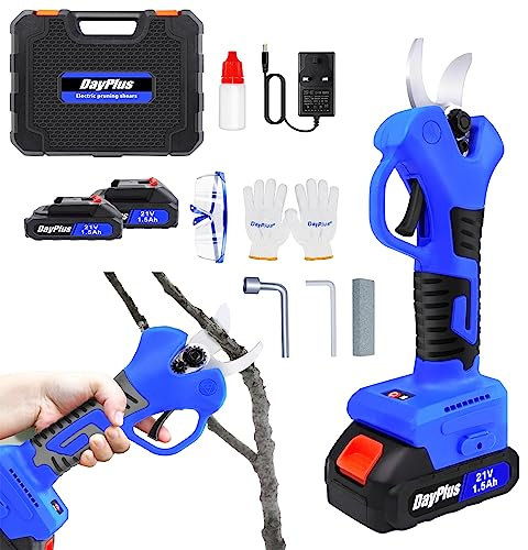 Akku Astschere Elektrische Gartenschere mit LED-Anzeige, 21V Elektrische Astschere mit 2pcs 1.5Ah Akku, 500W Akku Astschere für Gartenarbeit und Beschneidung