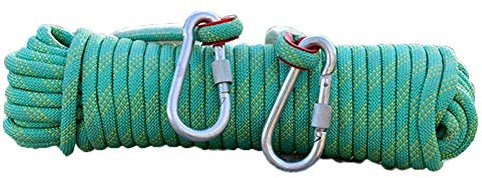 Samnuerly Kletterseil Grünes Kletterseil, 10 mm hochfestes Nylonseil, Doppelkarabiner, Camping, Traktion, Sicherheitsflucht 10M-100M (Größe: 100 m)