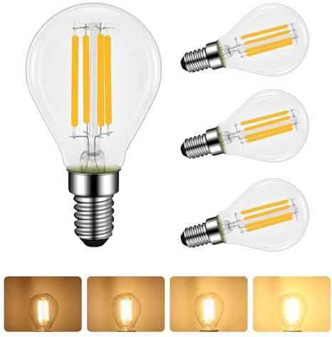 4 Pezzi Lampadina LED Filamento E14 4W Dimmerabile, Equivalenti a 40W, Luce Bianca Calda 2700K, 400LM, LED Filamento G45 Vintage Retrò, Lampadine Attacco Piccolo Risparmio Energetico