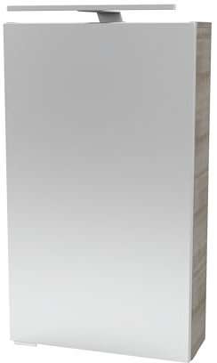FACKELMANN A-VERO Spiegelschrank mit LED-Beleuchtung – Alibertschrank für Bad und Gäste-WC (40 x 68 x 15,3 cm) – SBC Badschrank mit Spiegel in Holz Grau – Tür rechts