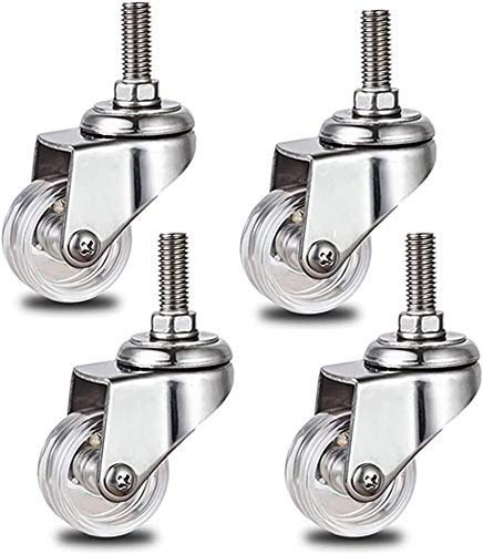 Lenkrollen, bewegliche Lenkrollen, Set mit 4 Lenkrollen, Schwerlastrollen, Möbelräder aus Metall, transparentes PC-Material, Halterung aus Edelstahl 304, mit Gewindestift M10, Kapazität 400