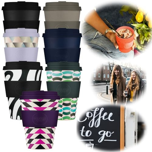 LS-LebenStil Coffee to Go Becher 400ml Pink Polka Lila Pink PLA Premium Mehrweg-Becher mit Deckel Kaffeebecher Trinkbecher Travel Mug Reisebecher Heiß-Getränke Autobecher leicht Ecoffee Cup
