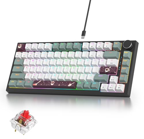 iRoboosta Clavier de jeu mécanique 75 % vert, clavier RVB personnalisé remplaçable à chaud avec bouton, montage sur joint, clavier TKL rouge filaire 75 %, clavier mécanique crème (82 vert blanc)