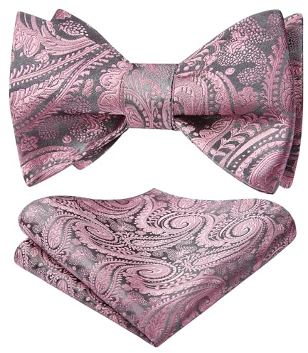 HISDERN Herren Fliege Paisley Fliege und Einstecktuch Set für Herren Smoking Gepudert