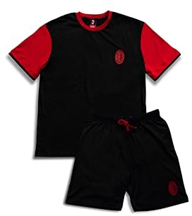 ACM 1899 Milan, Pigiama Corto Uomo Cotone, T-Shirt Maniche Corte e Pantaloncino, Pigiama Uomo Cotone Leggero Estivo, 100% Jersey di Cotone, Rosso e Nero, Taglia XXL