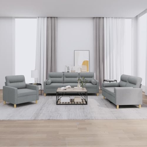 Juroupi 3-TLG. Sofagarnitur mit Kissen Sofa Wohnzimmer Sitzgruppe Wohnzimmer Sofa Set Sofas FüR Wohnzimmer Hellgrau Stoff - 3201552