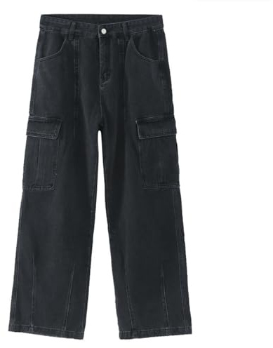 Jeans da uomo Baggy Vintage a gamba dritta Pantaloni con gamba larga Y2K Uomo Hip Hop Jeans Moda Jeans Loose Fit Pantaloni Jeans Uomo Lavaggio Pantaloni Casual Skateboard Pantaloni Streetwear, Nero ,