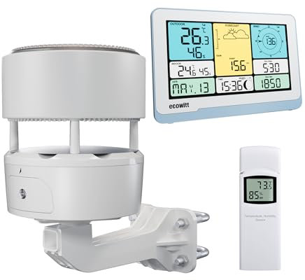 ECOWITT WIFI stazione meteo WS3822 con display LCD da 7,5 pollici per uso domestico, 3 in 1 Sensore meteo senza fili WS85 con pannello solare + un sensore di temperatura-umidità per esterni WN32