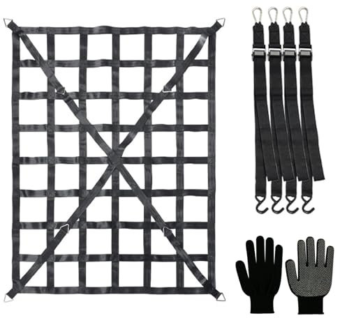 LIROPAU Gepäcknetz für Pickup LKW Ladefläche Verstellbar Schwere Frachtnetz für SUV Pickup Truck Anhänger mit 4 Festen Gurten und Handschuhe - 167cm x 127cm