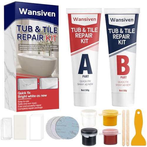 Wansiven Set di riparazione per vasche da bagno, bianco, smaltato, kit di riparazione per piastrelle, marmo, ceramica, per riparare graffi, fori, crepe, con pasta colorata, 100 g