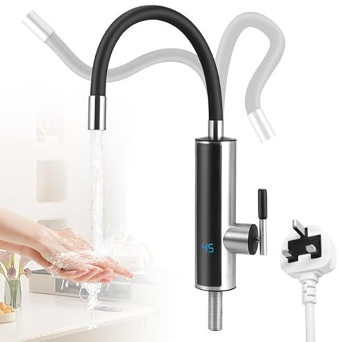 Instant Hot Water Tap, 220V 3000W Electric Water Heater Tap with LED Digital Display, 3-Sec Fast Hot Water Tap, 360° Rotatable Spring Faucet, Stainless Instant Heater Tap for Kitchen Bathroom Washroom