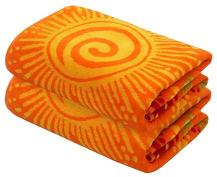 COTTON CRAFT Oversized Beach Towels - 2 Pack XXL 35x84 - The Big Kahuna 7 Foot Extra Large Beach Blanket Towel - Big & Tall - 100% Cotton Jacquard Velour Soft Luxury Towel - Sunshine Orange Yellow
